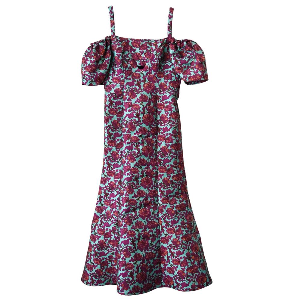 Zac Posen Purple Blue Floral Jacquard Sweetheart Gown Size 8